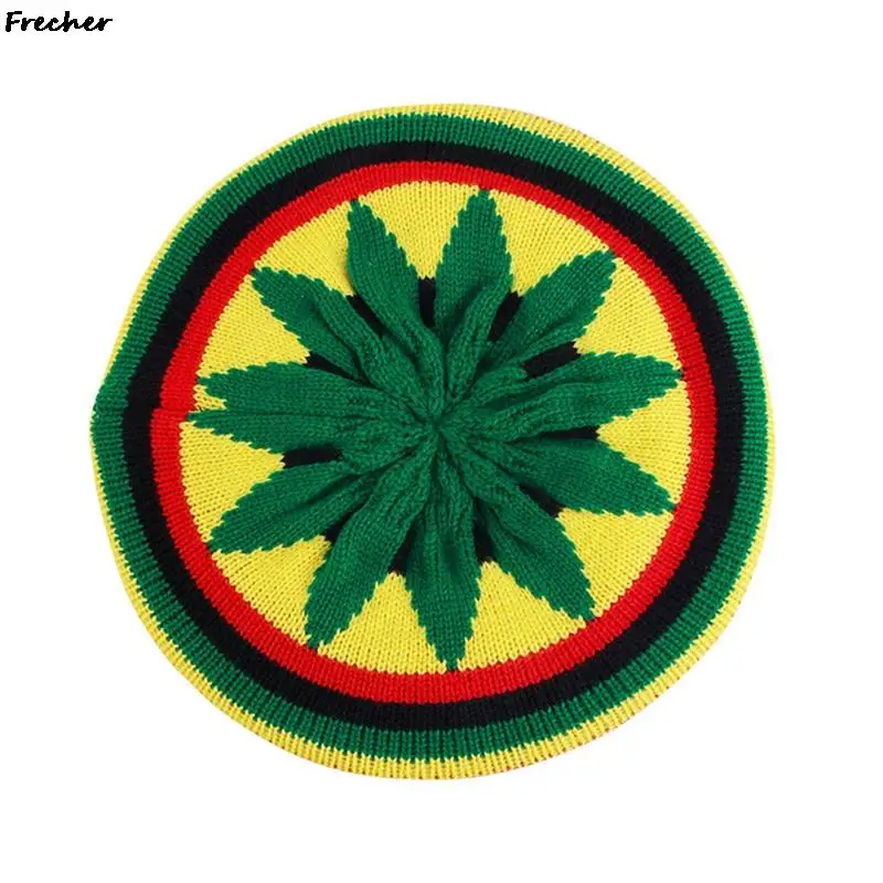 Boina de punto para hombre y mujer, gorro de punto de Rasta jamaiquina, con hojas multicolor, estilo Hip Hop, a la moda, para invierno, 2022