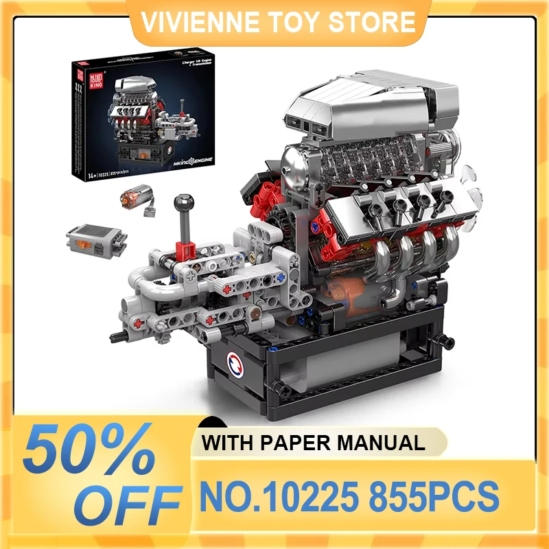 

Mould King 10225 Technical Engine Toys The Motorized V8 Engine Building Block Assembly V8 Engine Brick Set Kids Christmas Gift