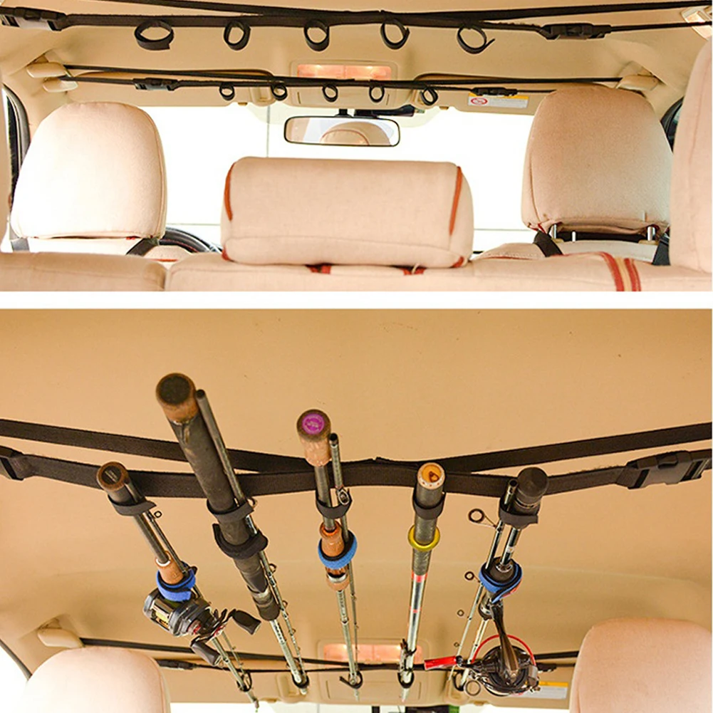 2 Pack Vehicle Fishing Rod Holder Car Fishing Pole Roof Rack Inside Carrier With Magic Sticker Adjustable Fishing Pole Strap