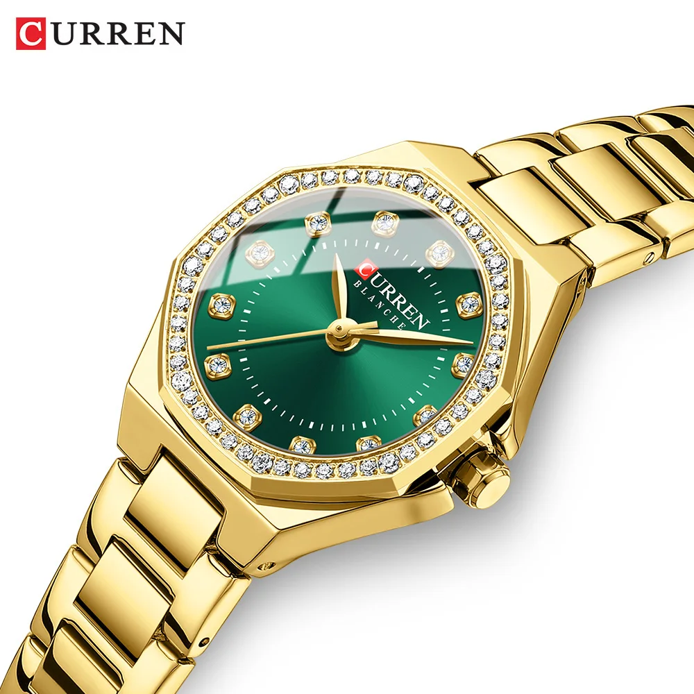 CURREN Fashion Dress Quartz Watches for Women Stainless Steel Band with Rhinestones Luxury Clock Waterproof