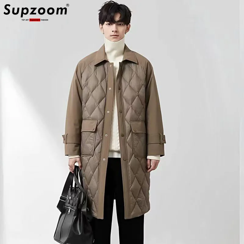 

Supzoom 2025 New Arrival Top Fashion Splice Thickened Winter Handsome Warm Casual Diamond Grid Long Winter Down Jackets Men