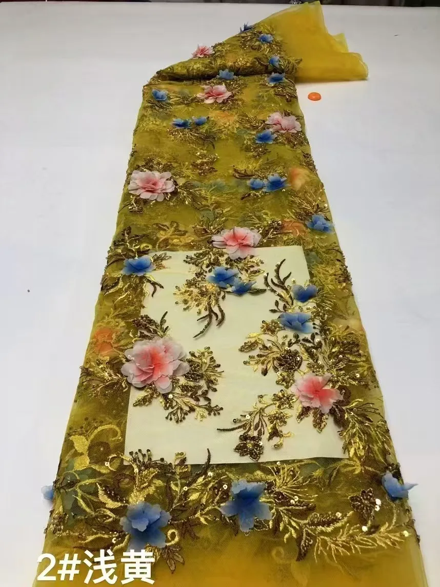 

Высококачественная африканская кружевная ткань 2025, французский 3D цветок, красные блестки, вышивка бисером, тюль для праздничного платья