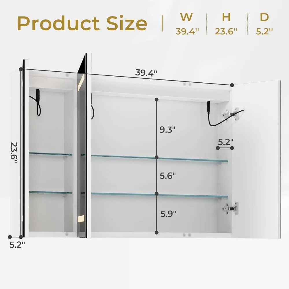 Hasuit 조명이 달린 의학 캐비닛 거울, 벽걸이 형 욕실 거울, LED 벽 캐비닛, 3 문
