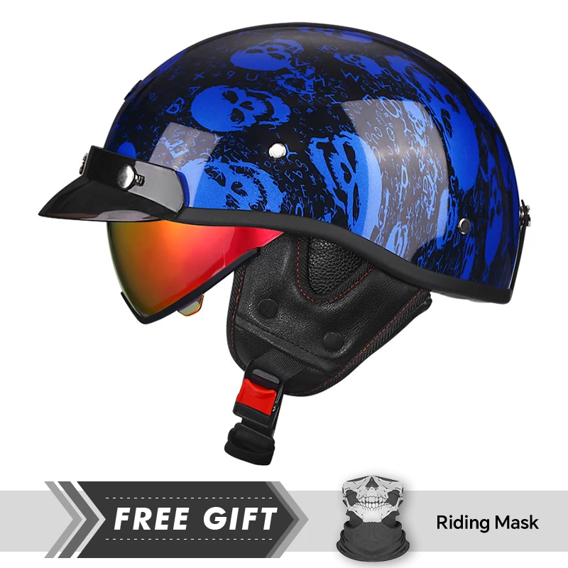 

Retro Half Face Motorcycle Helmet for Men DOT Approved Vintage 1/2 Half Helmets Low Profile Open Half Helmet