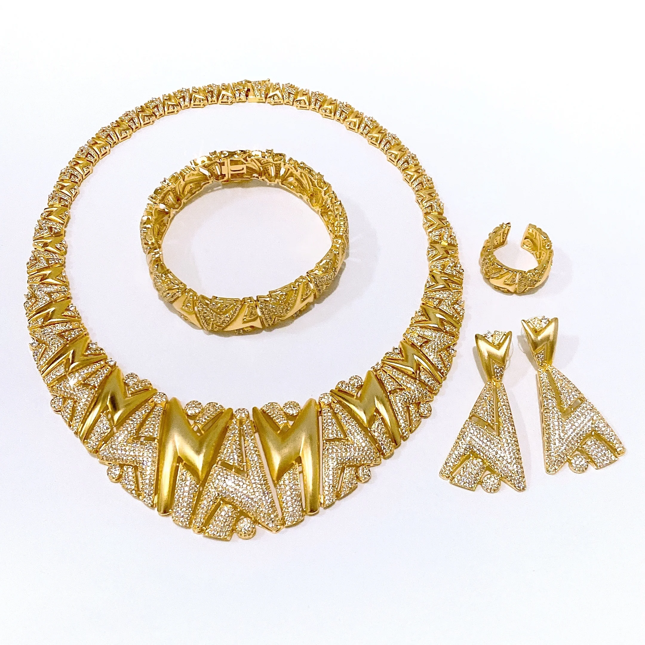 Yulaili Luxury Irregular Noble American Zirconia Jewelry Set Statement Charming Necklace Bracelet Earrings Ring Set For Wedding