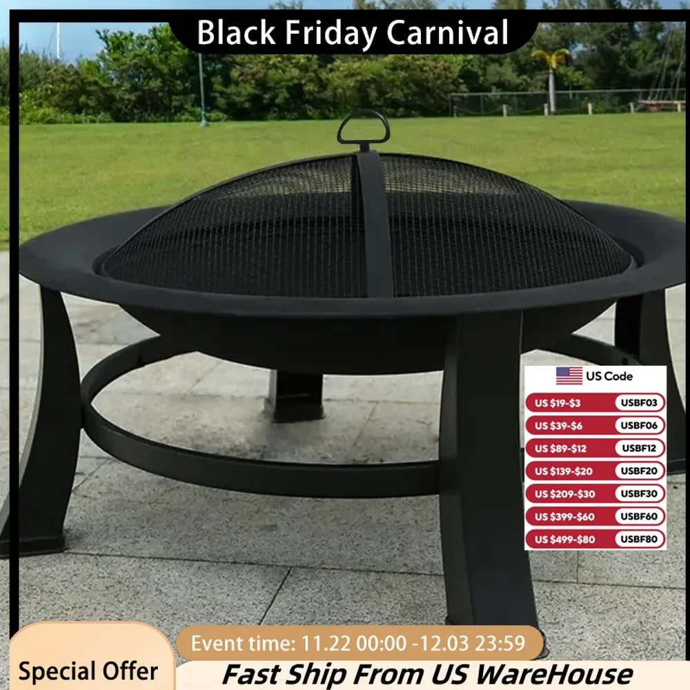 Outdoor Fire Pit with Spark Screen and Cover 30 