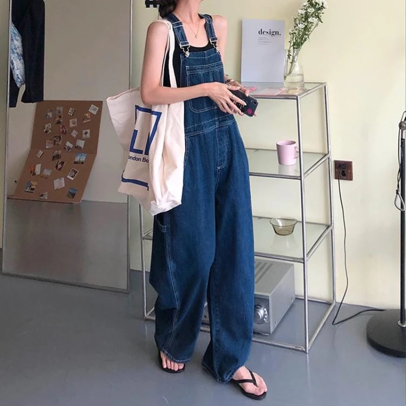 

Women's Denim Overalls Korean Style Loose High Waist Wide Leg Straight Leg Jeans Slimming Spring 2026 Fashion Casual Jumpsuit