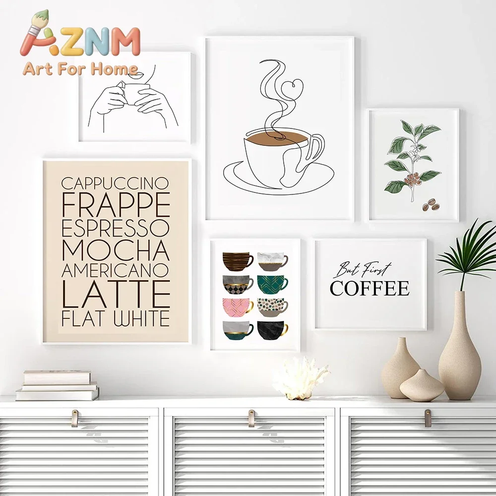 But First Coffee Minimalist Cups Coffee Kitchen Art Prints Posters Nordic Canvas Wall Paintings Pictures Living Room Home Dec