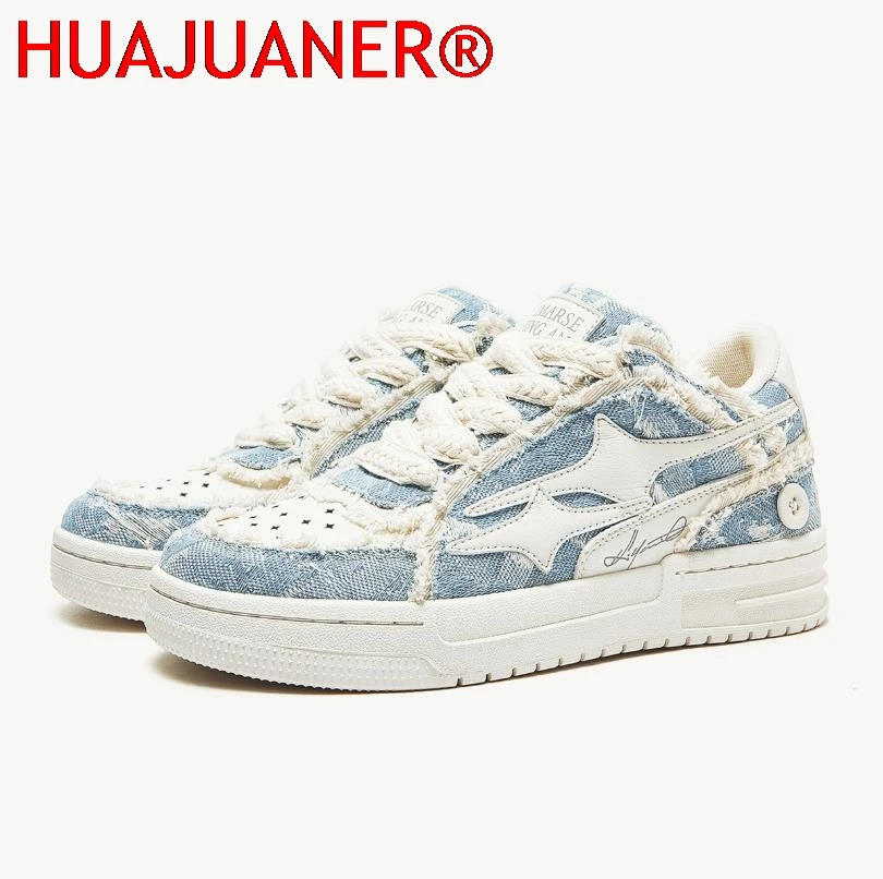 HUAJUANER Women Shoes For Men Tennis Retro Fashion Star Shoes White Leather Male Sneakers Couple Outdoor Sport Casual Shoes view 2
