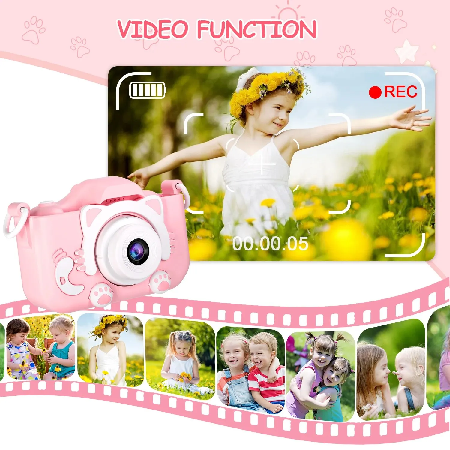 Kids Camera Toys Boys Girls Children Digital Camera For Kid Cat Suitable Toddler Selfie Video Birthday Festival Toy For Children