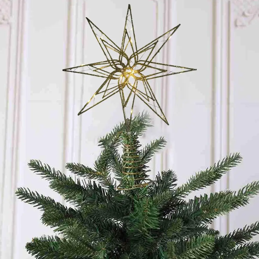 クリスマススターツリートッパー 暖かい白色ライト付き 点灯グリッタースノーフレーク ツリートップ 点灯クリスマスツリートップ ホームデコレーション用 B0z0
