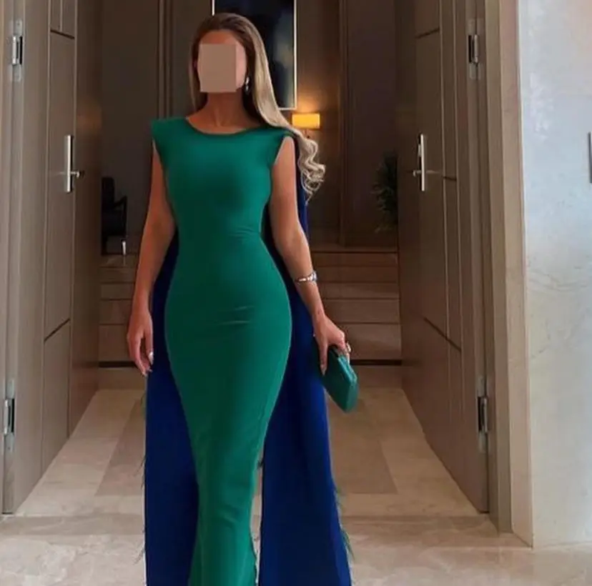 Vestidos de Noche de sirena de lujo para mujer, vestidos de graduación con cuello redondo, plumas hasta el suelo, Arabia Saudita, solicitud Formal