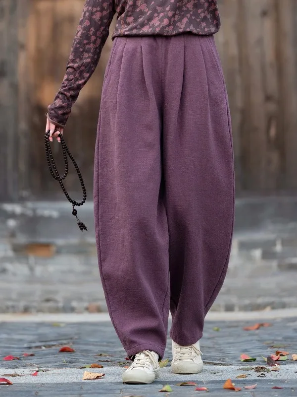 

Winter New Sle Artistic Casual Color Cotton Linen Curved Knife Pants Thiened Zen Lazy Loose Slimming Lantern Pants