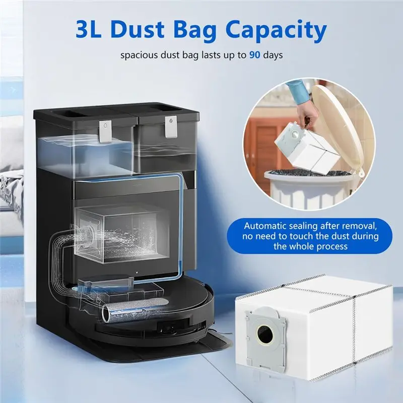 ABGH-Robot Vacuum Spare Parts Fit For Ecovacs X8 Pro Omni–Main Side Brushes, Mop Cloths, HEPA Filters, Dust Bag Accessories