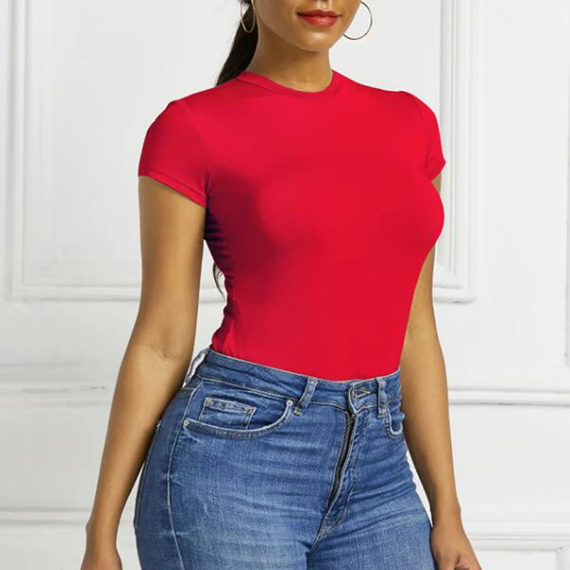 Sexy One Piece Bodycon Body manica corta O collo aperto Basic bianco nero rosso tuta donna Body Top pagliaccetti Skinny donna