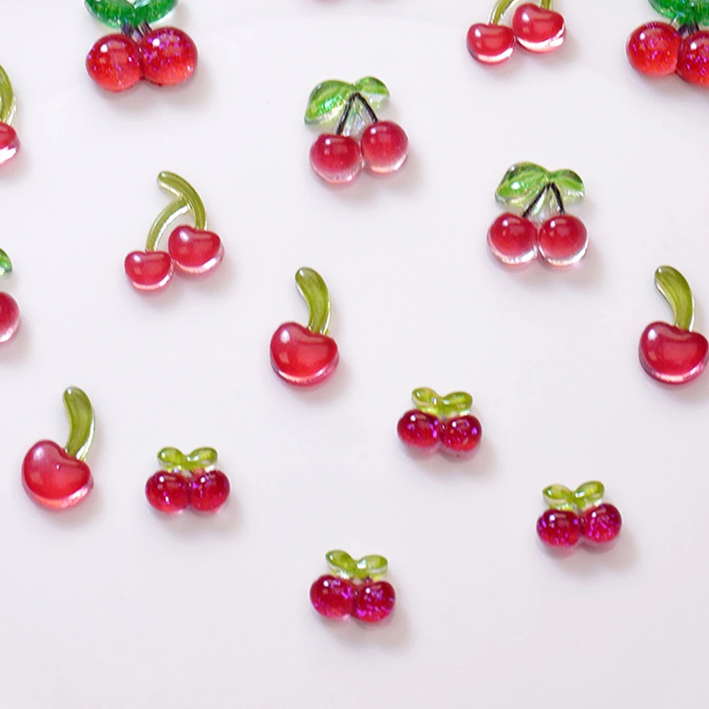 

50pcs/Lot Kawaii Cartoon Red Single Double Cherry Resin Jewelry DIY Manicure Decorations Materials Accessories Making Supplies