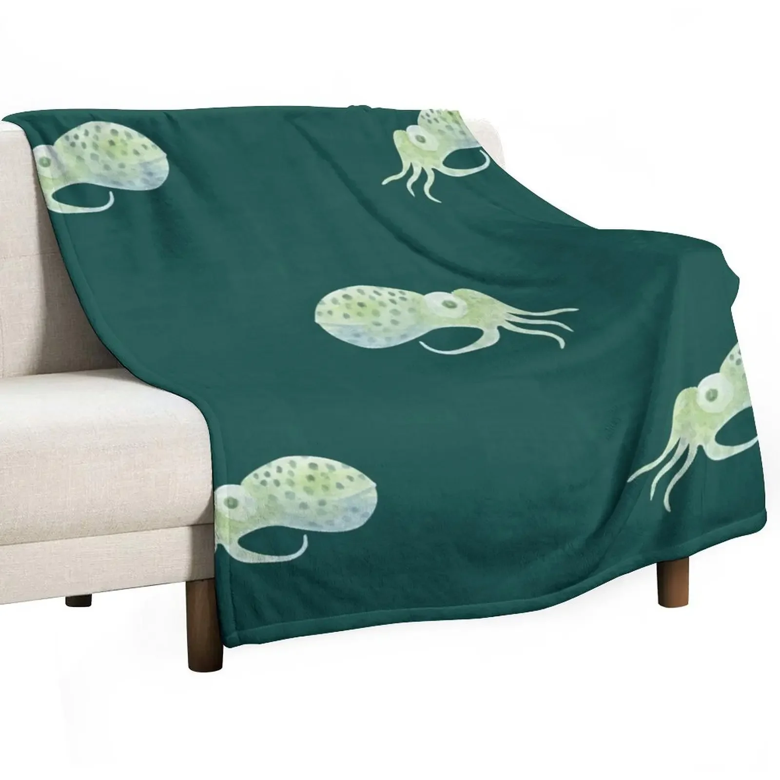 Watercolor Bobtail Squid Throw Blanket Year Round Soft Comfortable Blanket for Home
