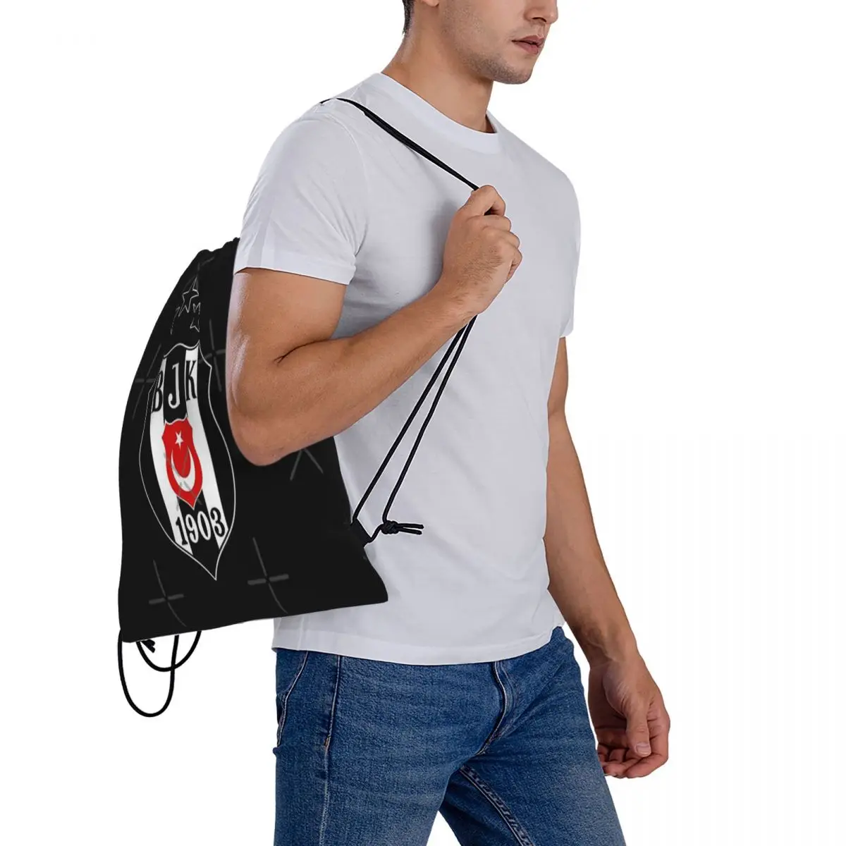 Besiktas Logo Traveler'S Drawstring Backpacks Designed Wanderers Ideal School Camping Excursions Canvas