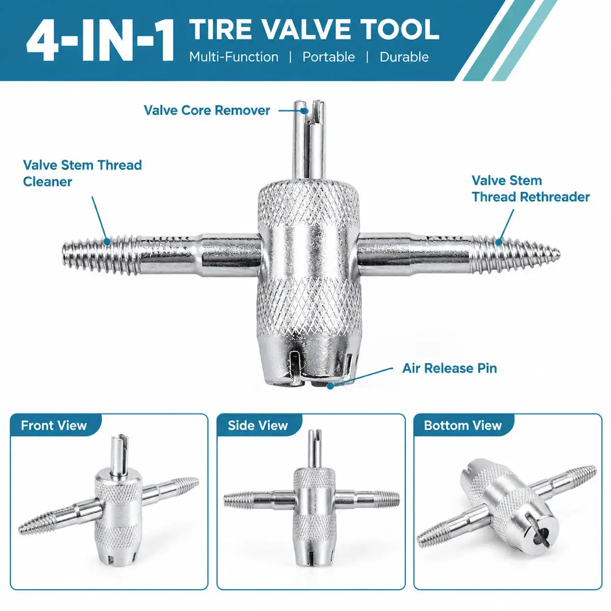 LANKE 4 In 1 Tire Valve Core Tool Valve Stem Repair Wrench For Cars Electric Vehicles And Bicycles Tire Deflation