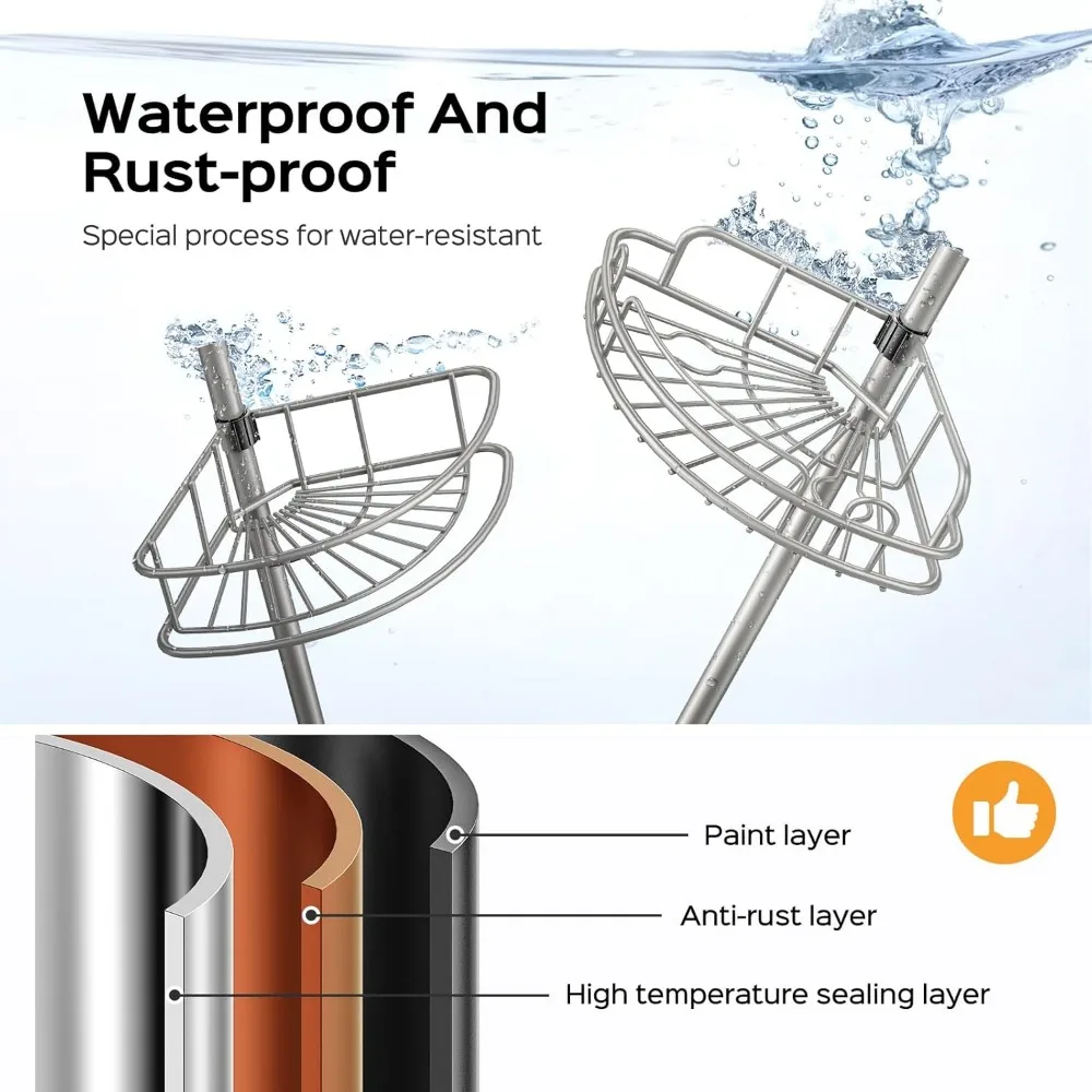 Corner Shower Caddy Tension Pole: 4-Tier Rust-Resistant Adjustable Bathroom Organizer Shelves - 47-121 Inch No-Drill Quick Inst
