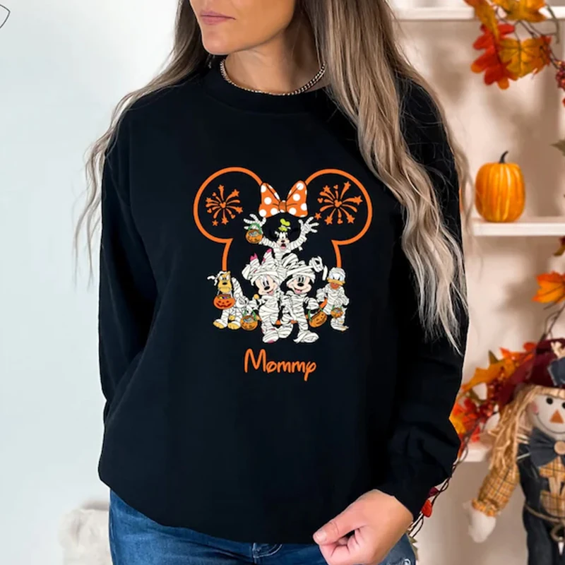 

Женская одежда Disney на Хэллоуин с длинными рукавами Y2k, пуловер для сна, осенние и зимние топы со скелетом, топы для сна, женские топы