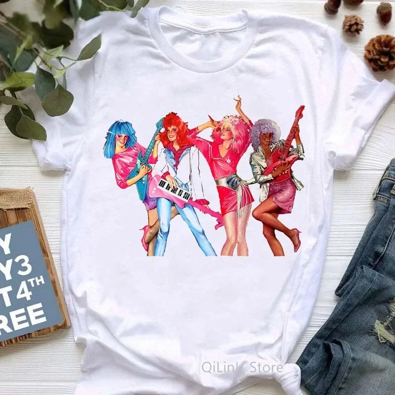 Fashion Jem And The Holograms T Shirt 90s Girls Cool Shirt Femme Fans Clothes Summer White Hip Hop Rock Tshirt Geek Tops Tee