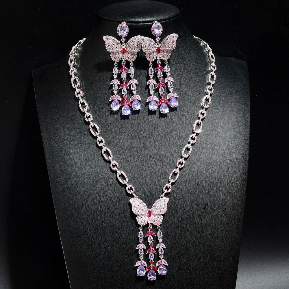 

European and American Style Luxury Butterfly Jewelry Necklace Earring Set Clothing Women's Wedding Holiday Daily Gift M-1007