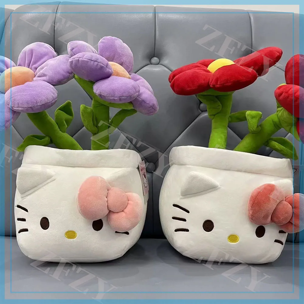 Hello Kitty Potted Plush Doll Kitty Flower Pot Red Flower Purple Flower Vase Plant Flower Doll Decoration Flower Toy Doll Plush