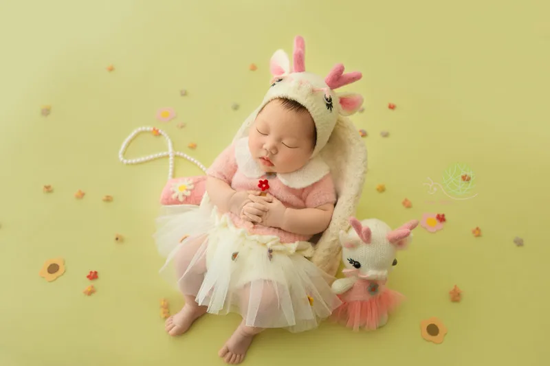 ❤️CYMMHCM pakaian fotografi bayi, topi Naga + pakaian + boneka 3 potong/set, aksesori alat peraga foto bayi, pakaian tembak Studio