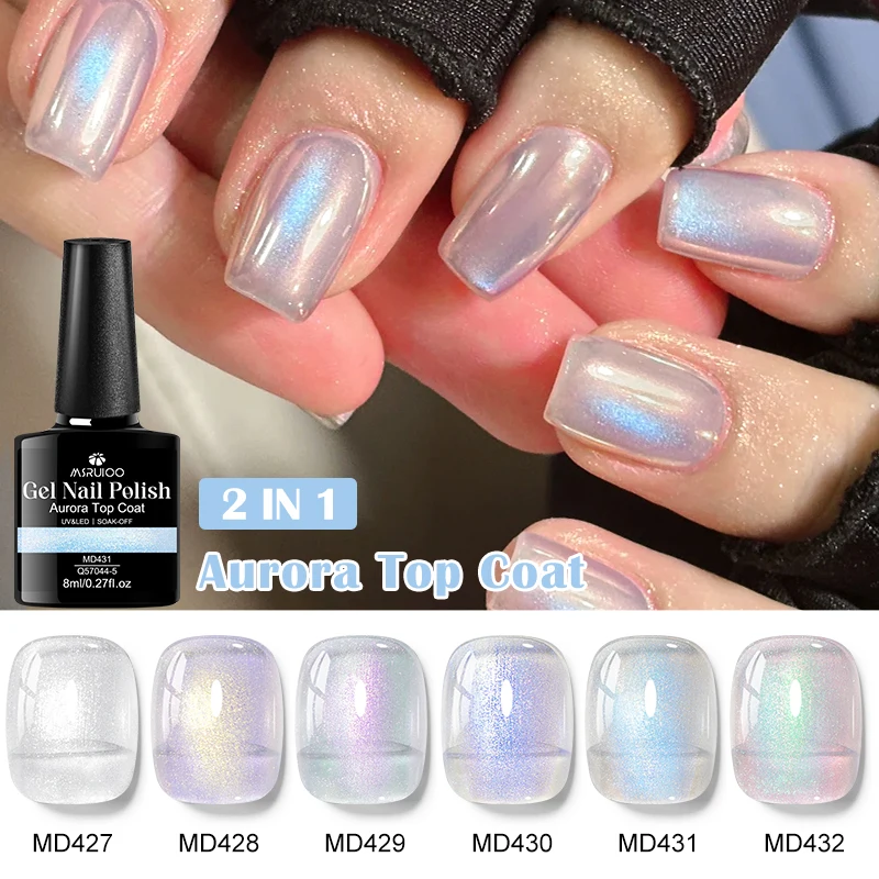 MSRUIOO 8ml 2 In 1 Aurora Top Coat Glitter Sequins Nail Gel Semi Permanent Soak Off UV Gel LED Nail Art Varnish Manicure Design