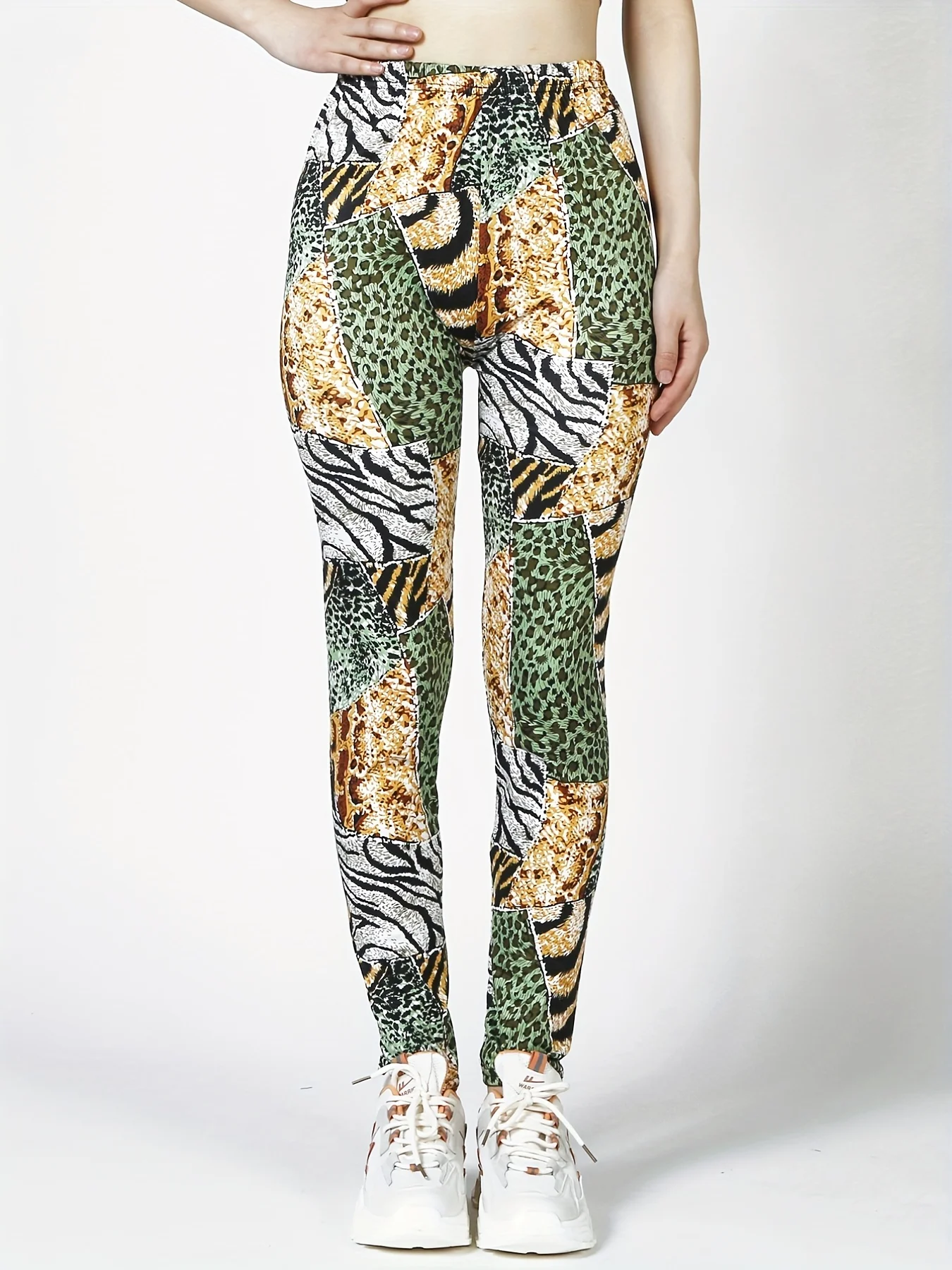 Women Fleece Lined Leggings Mixed Leopard Zebra Print Stretch Slim Warm Casual Pants