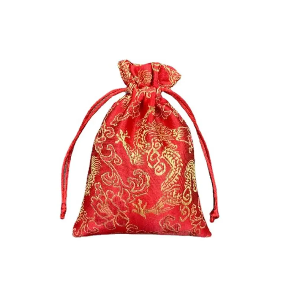 

Dragon Embroidery Flower Drawstring Bag Storage Bag Chinese Style Small Coin Purse Wallet Hanfu Wrist Bag Candy Bag