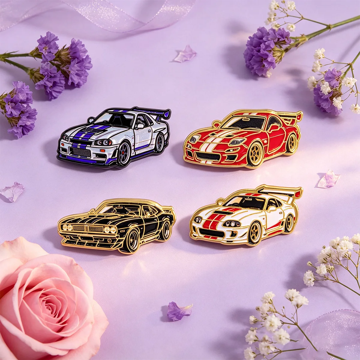 4pcs/set Racing Cars Brooch for Clothes Lapel Pins for Backpacks Cool Men Soft Enamel Pin Badges Jewelry Accessories Gifts