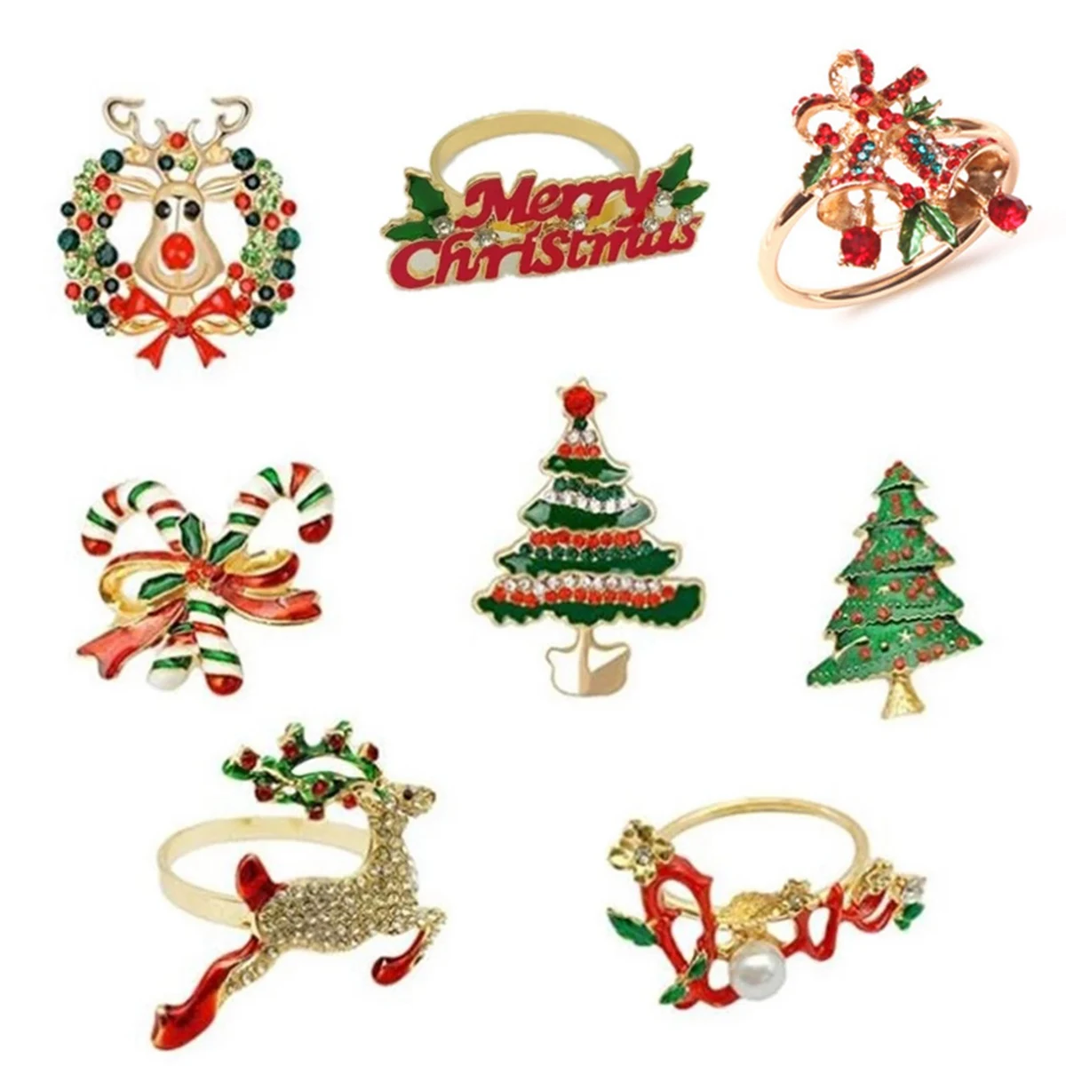 

8Pcs Christmas Napkin Rings -Napkin Holder Rings for Holiday Christmas Table Decoration Napkin Buckle