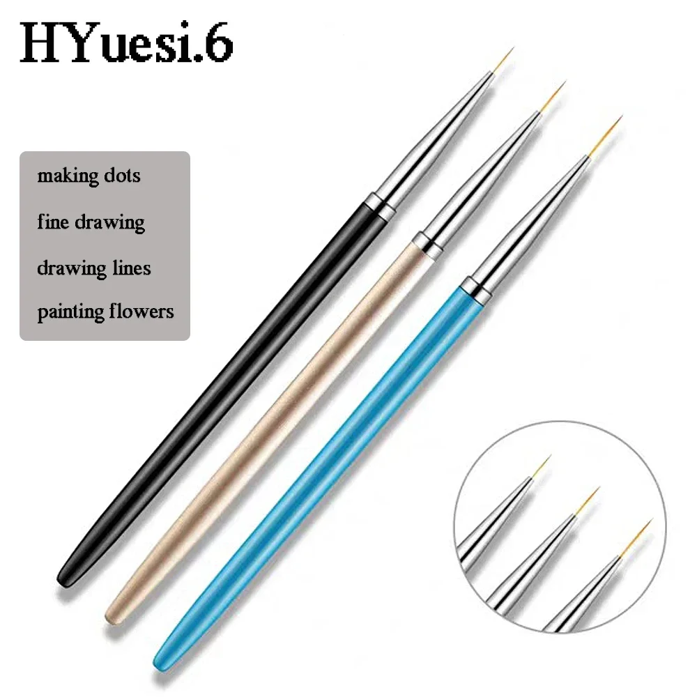 3 Stuks Franse Streep Nail Art Liner Borstel Set Ultra-Dunne 3d Tips Lijn Diy Tekening Pen Uv Gel Borstels Schilderen Pen Manicure Tools