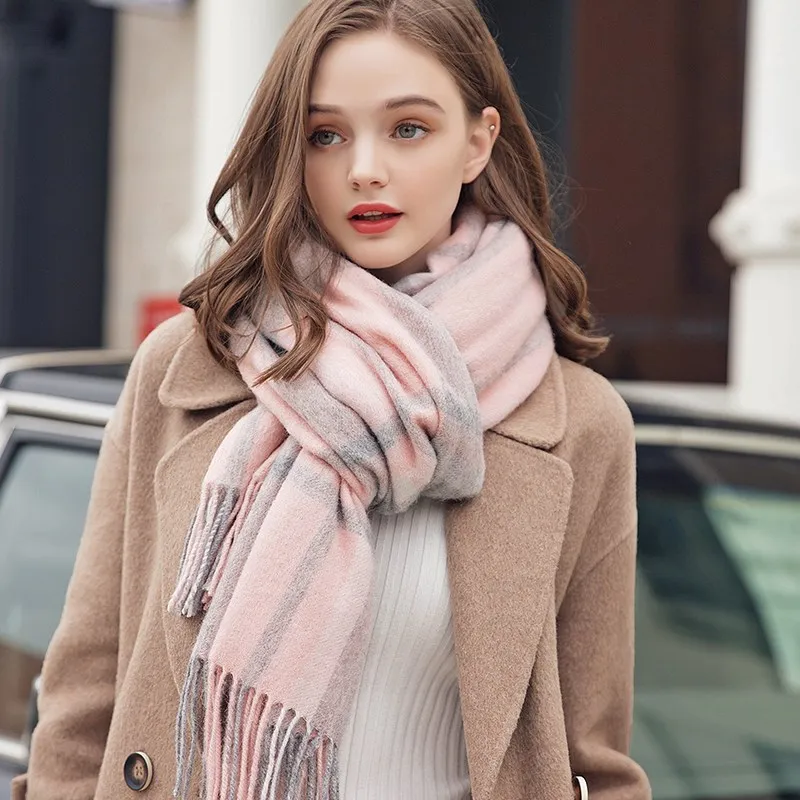 

100% Lamb Wool Scarf Women Narrow Warm Cashmere Shawls and Wraps Plaid Echarpe Pashmina Ladies Winter Wool Scarves Foulard Femme