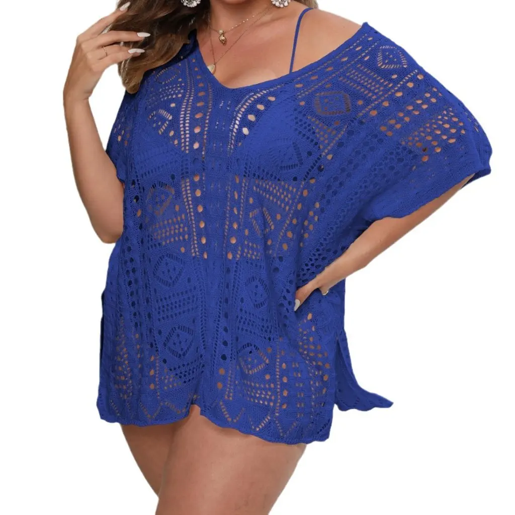

Women's plus Size Bikini Blouse European American Style Woven Hollow Deep V Neck Beach Dress