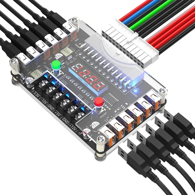 12 Ports USB 3A 3.3V 5V 12V -12V Output Voltage ATX Power Supply Breakouts Board Module With Acrylic Case Kit