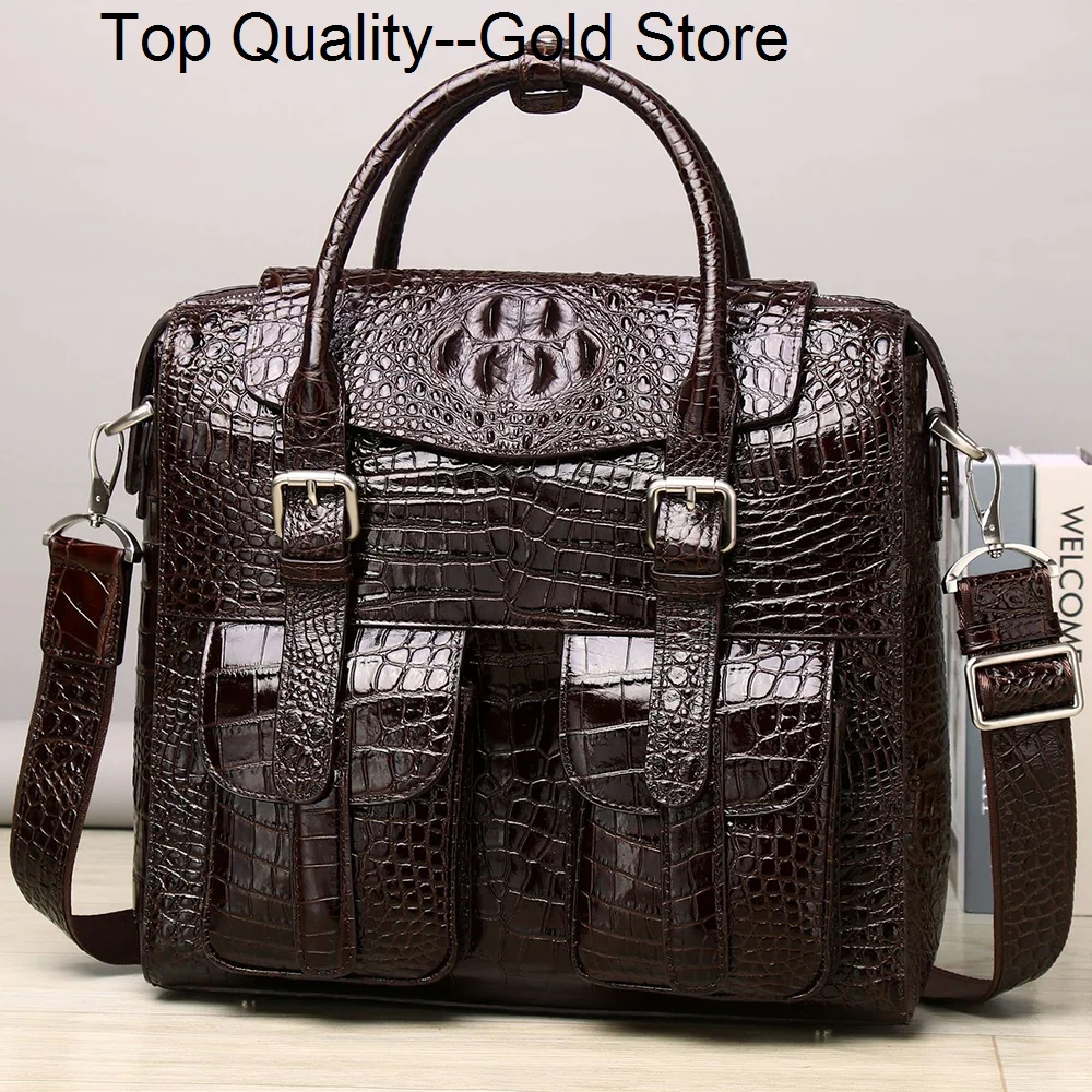 

Genuine Leather Men Shoulder Bags Crocodile Skin Luxury Design Messenger Crossbody Bag Vintage Business Travel Pouch