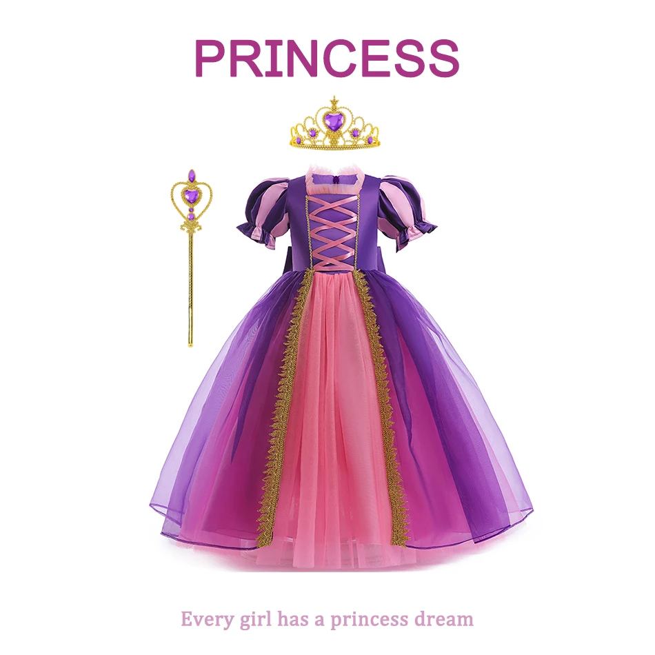 Rapunzel Costume Purple Princess Dress Party Fancy Girls Cosplay Carnival Fairy Tale Gown Surprise Birthday Gift