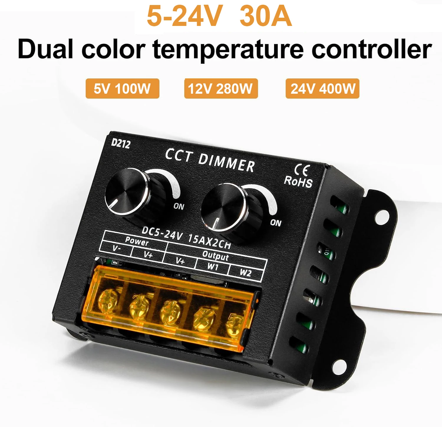 DC5V-24V 30A PWM LED Dual Color Temperature Dimmer Switch Adjust Color Temperature Brightness for CCT & Single color led Strip