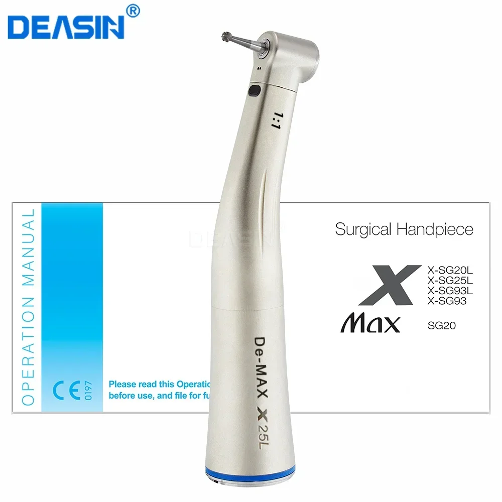 Dental Low Speed Handpiece Contra Angle Blue Ring X25 X25L 1:1 Internal Water Spray Fiber Optical Handle