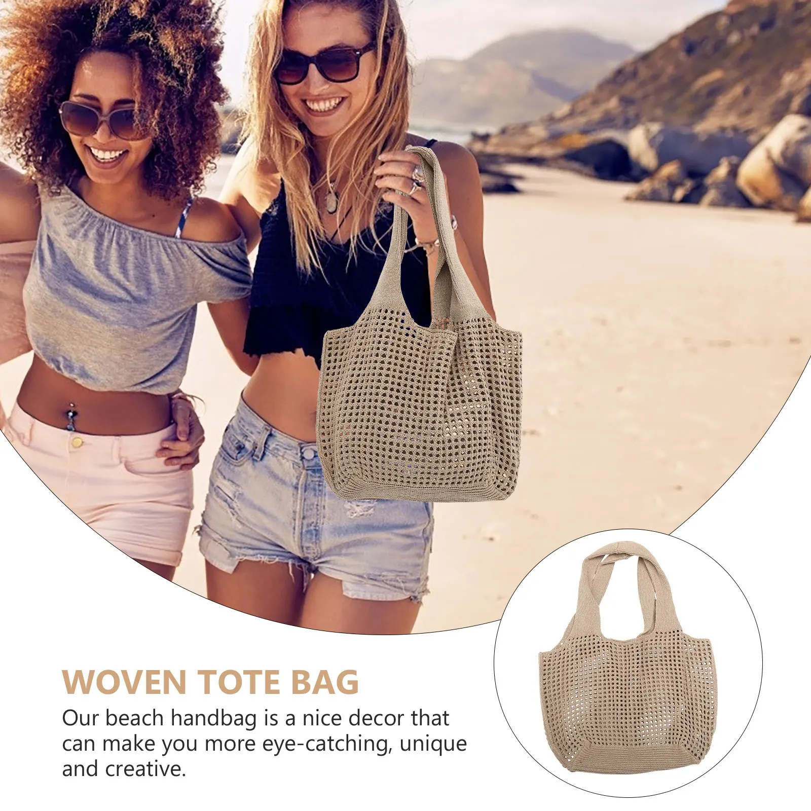 

Japanese and Korean Knitted Hollow Tote Bag Miss Cooler for Beach Polyester Knitting