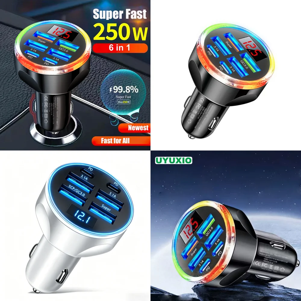 Trending Products 2026 2 PD 4 USB a Multi Port USB Car Charger Adapter Type C Super Fast Charge with Volt Meter for iPhone