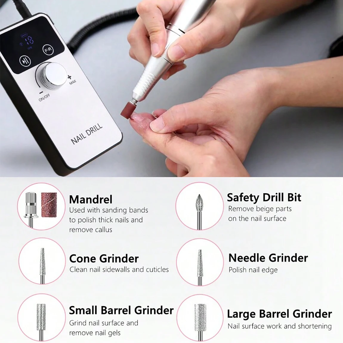 45000RPM Nail Drill Machine Set Rechargeable Portable Electric Nail File Grinding Head Kit Manicure Pedicure Tool