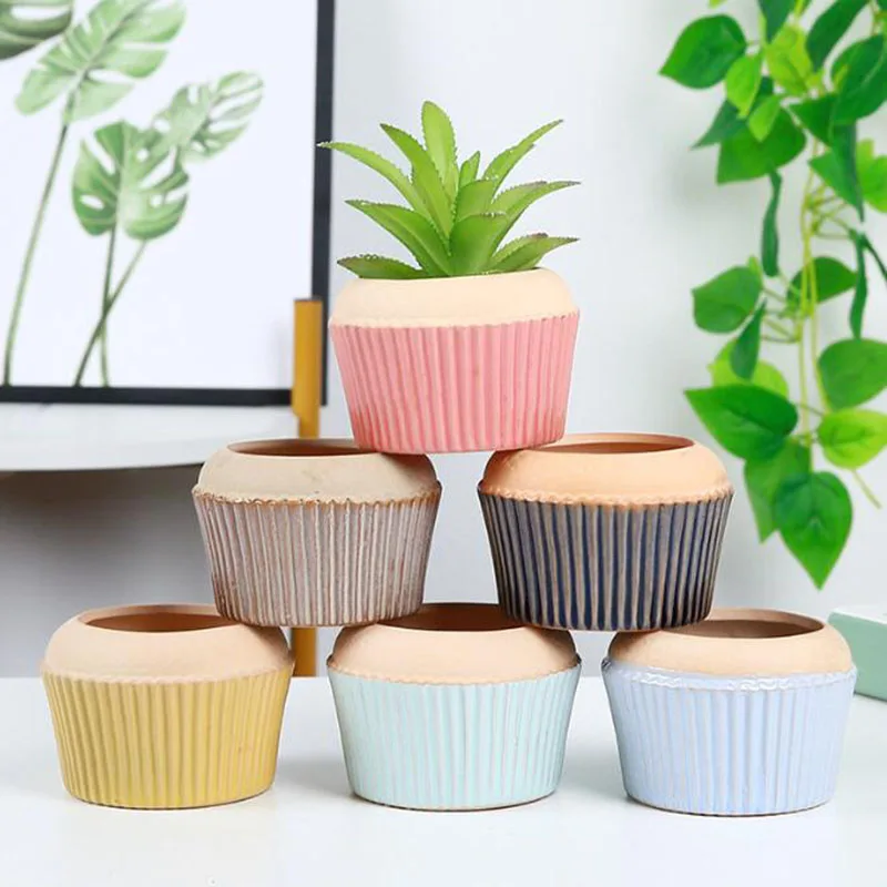 Creative Cake Cup Ceramic Fleshy Plant Pot Flower Pot Breathable Vase Bonsai Pot Desktop Ornaments Garden Home Decor