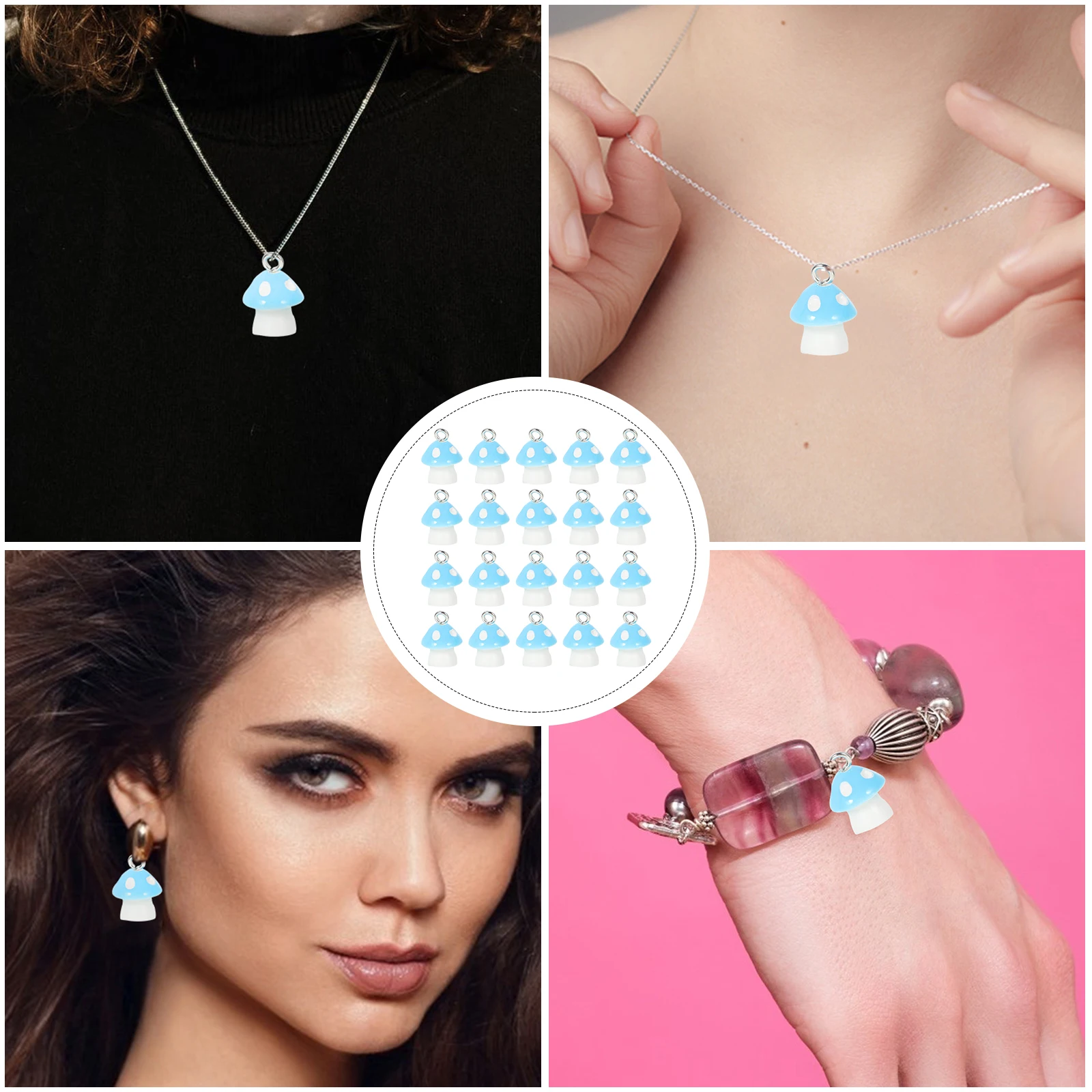 

50pcs C y Color Mushroom Pendants Resin Jewelry Accessories Lightweight Portable Bracelet Necklace Earrings DIY Supplies