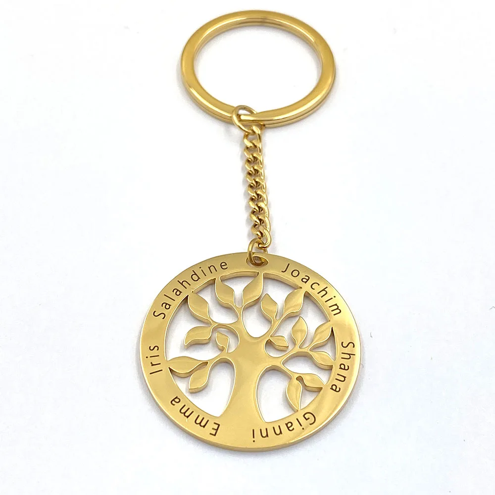 Tree of Life Stainless Steel Key Ring Unisex Inspirational Words Keychain Car Accessories Customizable