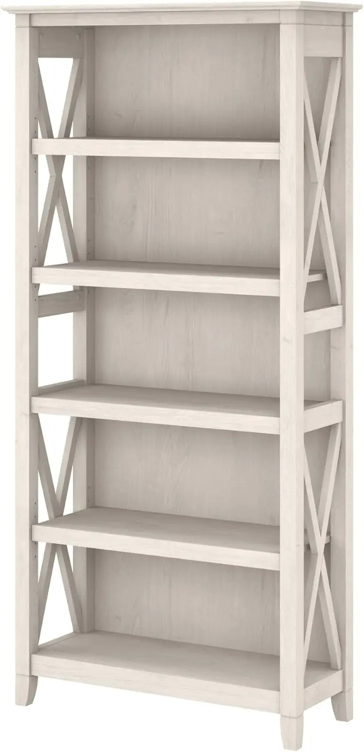 Bookcase Shelf in Linen White Oak | Farmhouse Bookshelf Display Cabinet for Library, Bedroom, Living Room, and Office