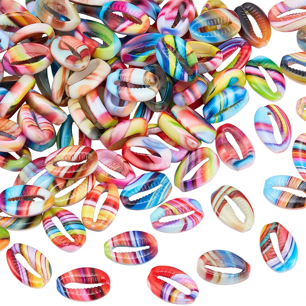 100Pcs Colorful Cowrie Shells Resin Shell Bead Bulk 2cm Random Mixed Color Enamel Summer Beach Hawaii Ocean Seashells Charm